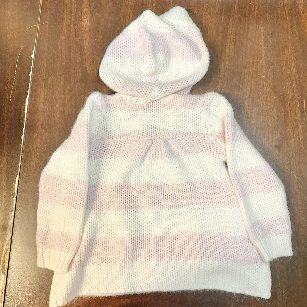 Old Navy Baby Girls Hooded Sweater Pink White Striped Tunic 6-12 Months Y2K